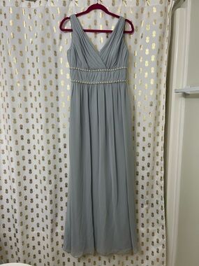 Jenny Packham Light Gray Chiffon V-Neck Maxi Dress with Beaded Waist